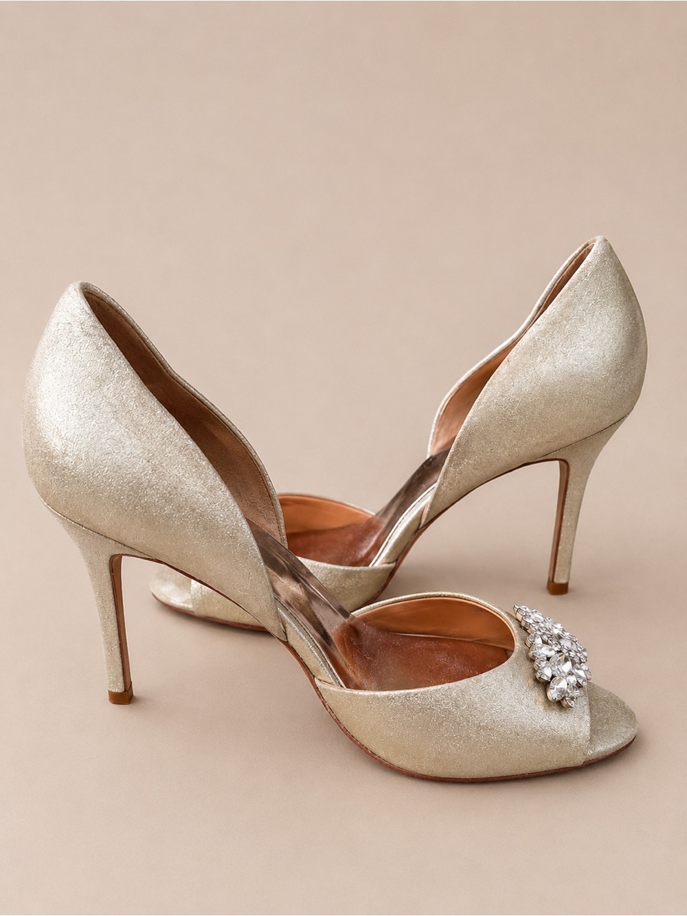 Badgley Mischka Gold Crystal Heels 9.5W - Picture 5 of 10